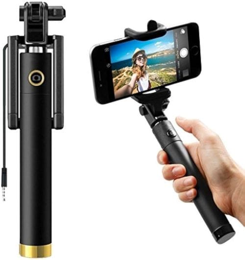 3 Gen Wired Selfie Stick Aux Cable 1 Meter Extendable Monopod Black Gold